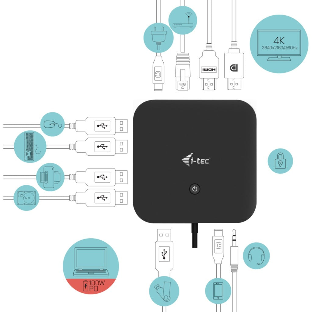 I-tec USB-C HDMI DP dockingstation med strømforsyning 100 W (sort)