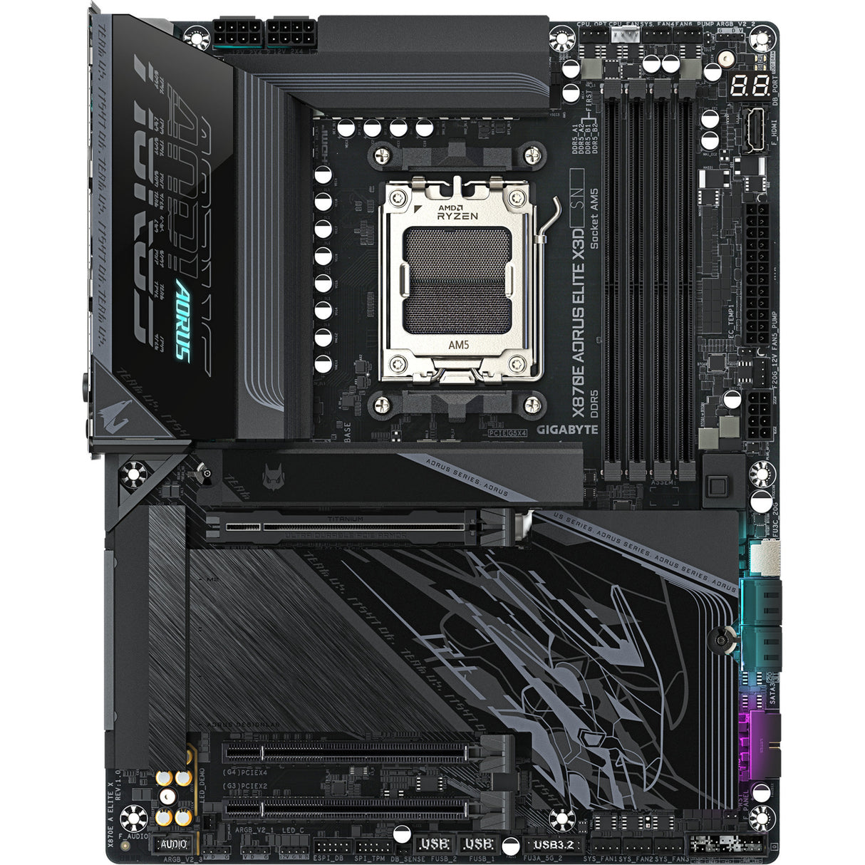 Gigabyte x870e aorus elite x3d socket am5 bundkort (sort, raid, 5gb-lan, wi-fi 7, BT, lyd, atx)