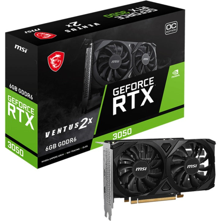 MSI Geforce RTX 3050 Ventus 2x E 6G OC grafikkort (2x HDMI, 1x Display Port, DLSS)