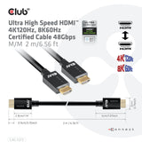 Club 3D ultra højhastigheds HDMI 2.1 certificeret kabel han-han (sort, 2 meter, 4K 120Hz, 8K 60Hz, 48Gbps)