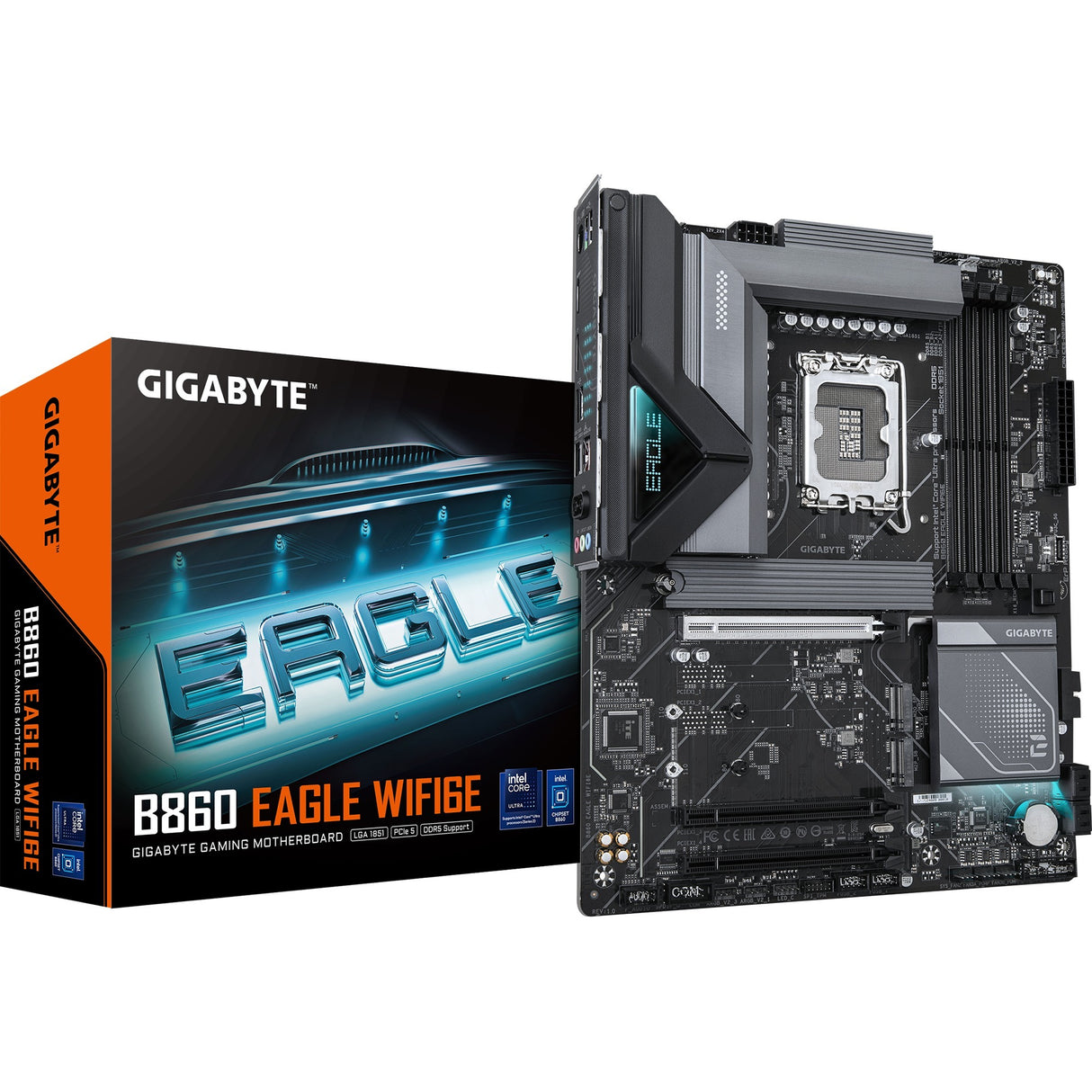 Gigabyte B860 Eagle WiFi 6E Socket 1851 bundkort (RAID, 2,5 GB LAN, WiFi 6E, BT, lyd, ATX)