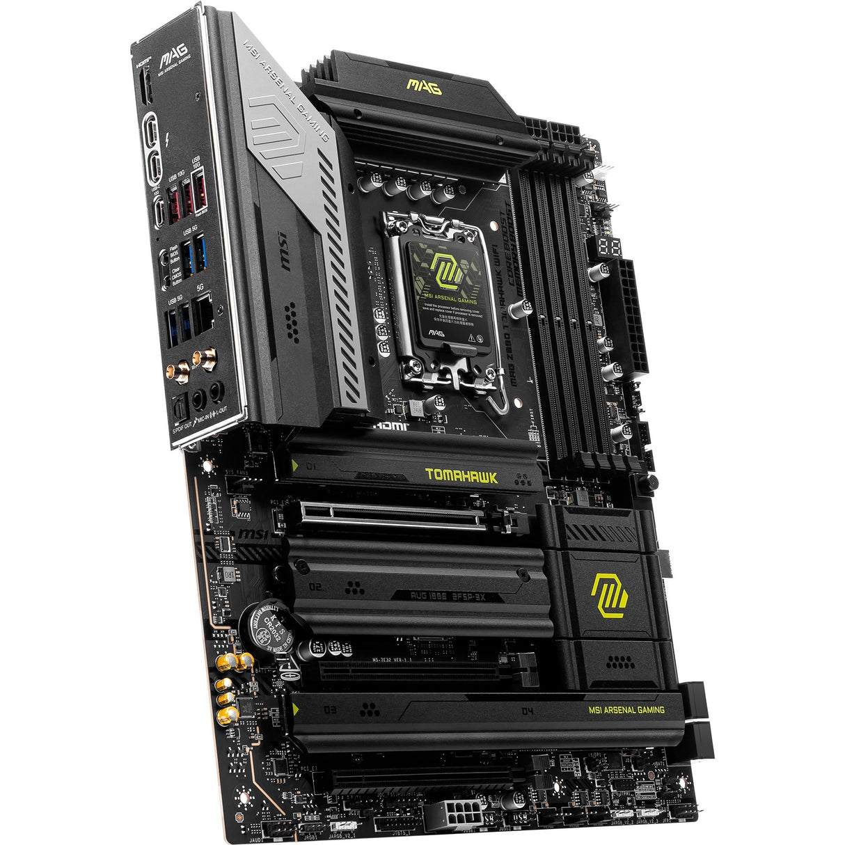MSI Mag Z890 Tomahawk WiFi Socket 1851 bundkort (sort gul, RAID, 5GB-LAN, WiFi 7, BT, lyd, ATX)