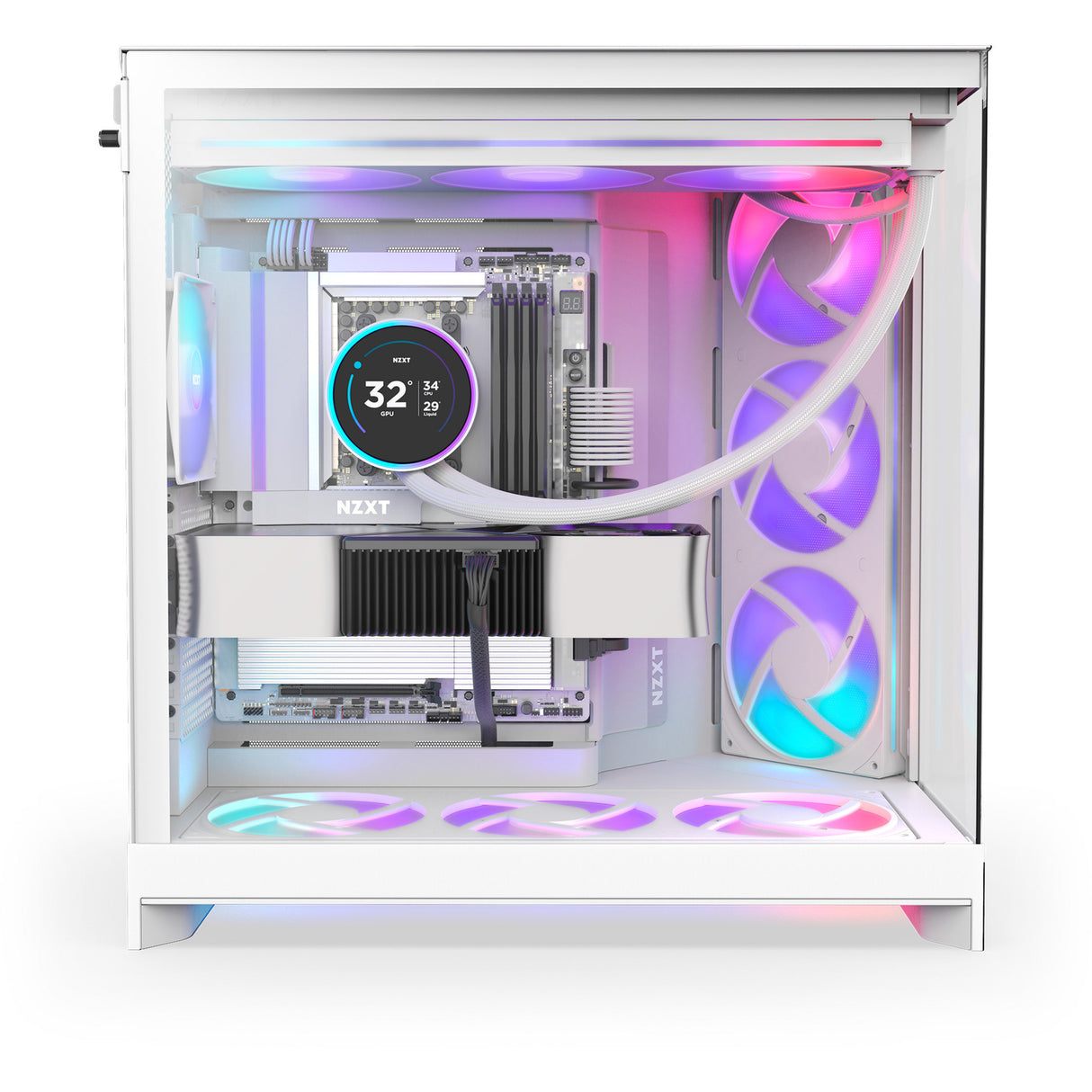 Nzxt h9 flow rgb midi tårnhus (hvid (mat) | 2x usb-a | 1x usb-c | rgb | hærdet glas)