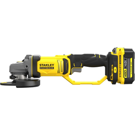 Stanley fatmax v20 18v vinkelsliber (gul sort, kuffert, 2 batterier (4.0ah) og oplader (4a) inkluderet)