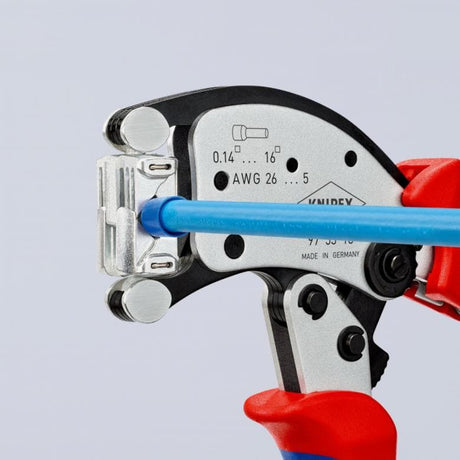 Knipex twistor 16 selvjusterende crimptang til rørringe (rød blå, med roterende crimpehoved)