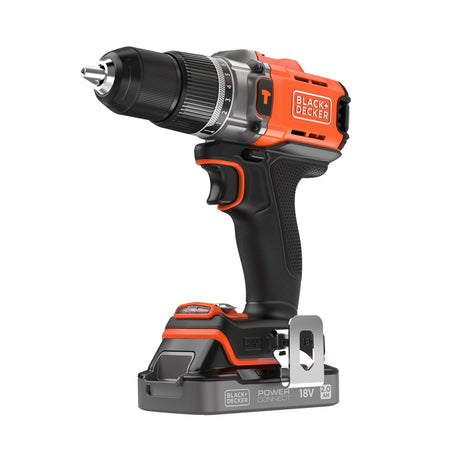 Black+decker 18v 2.0ah schroefklopboormachine (zwart oranje, accu en oplader inbegrepen.)