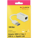 Delock superspeed USB-A (USB 3.1 Gen 1) han > Gigabit LAN 10 100 1000 Mbps kompakt adapter (hvid, 0,127 meter)