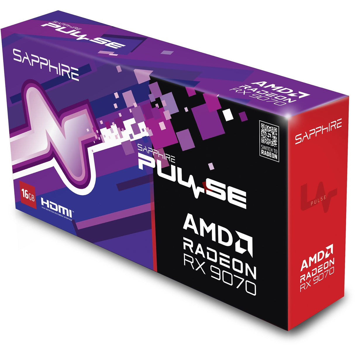 Sapphire Radeon RX 9070 Pulse grafikkort (sort, 2x skærmport, 2x HDMI, RDNA4)
