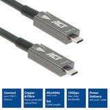 Act tilslutning USB-C 3.2 gen2 aktivt optisk kabel (AOC) tilslutningskabel (grå sort, 5 meter)