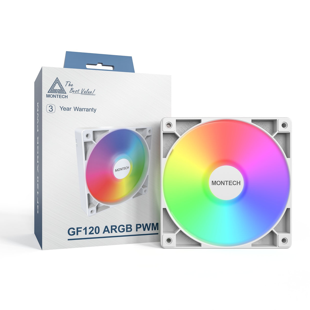 Montech gf120 argb pwm kabinet blæser (hvid, 120 x 120 x 25 mm)