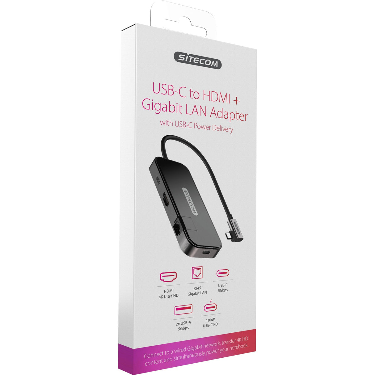 Sitecom USB-C til HDMI + Gigabit LAN-adapter (sort)