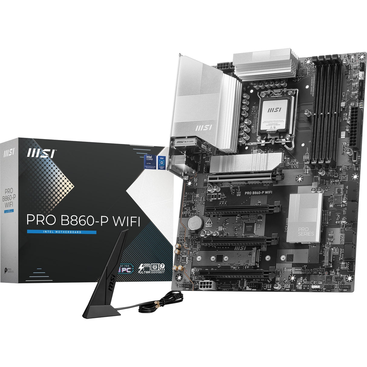 MSI Pro B860-P WiFi Socket 1851 bundkort (sølv, RAID, 5GB-LAN, WiFi 7, BT, lyd, ATX)