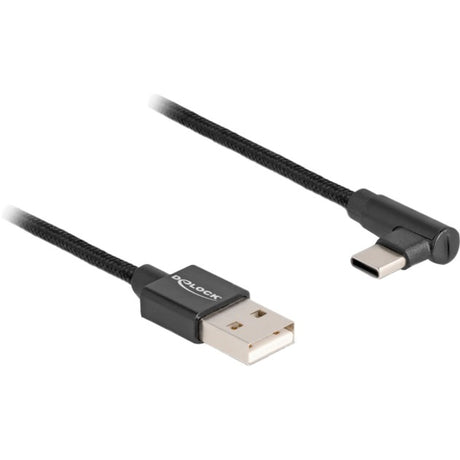 Delock USB-A 2.0 han > USB-C hankabel (sort, 2 meter, ærmet, 90°)
