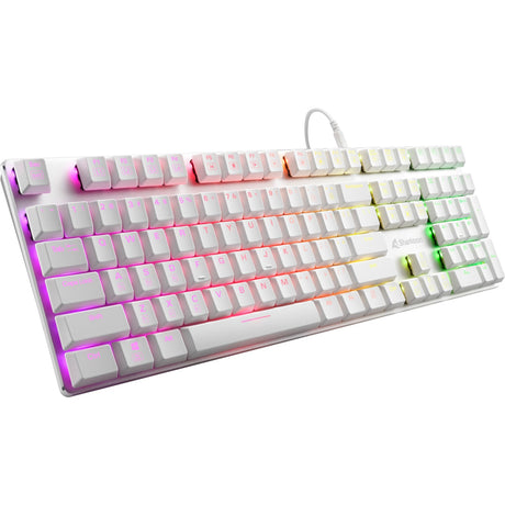 Sharkoon purewriter rgb mekanisk gaming-tastatur (hvid, us-layout (qwerty), kailh choc lavprofil blå, 100 %, rgb-lysdioder)