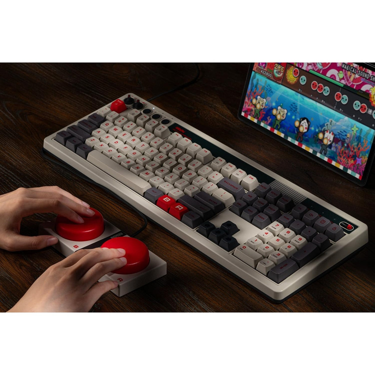 8bitdo retro mekanisk tastatur n udgave (grå, us-layout (qwerty), kailh box hvid, 100%, bluetooth lavenergi, trådløs 2.4g, usb)