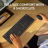 Logitech mk295 lydløst trådløst tastatur og mus combo desktop sæt (sort, us-internationalt layout (qwerty), 100%)