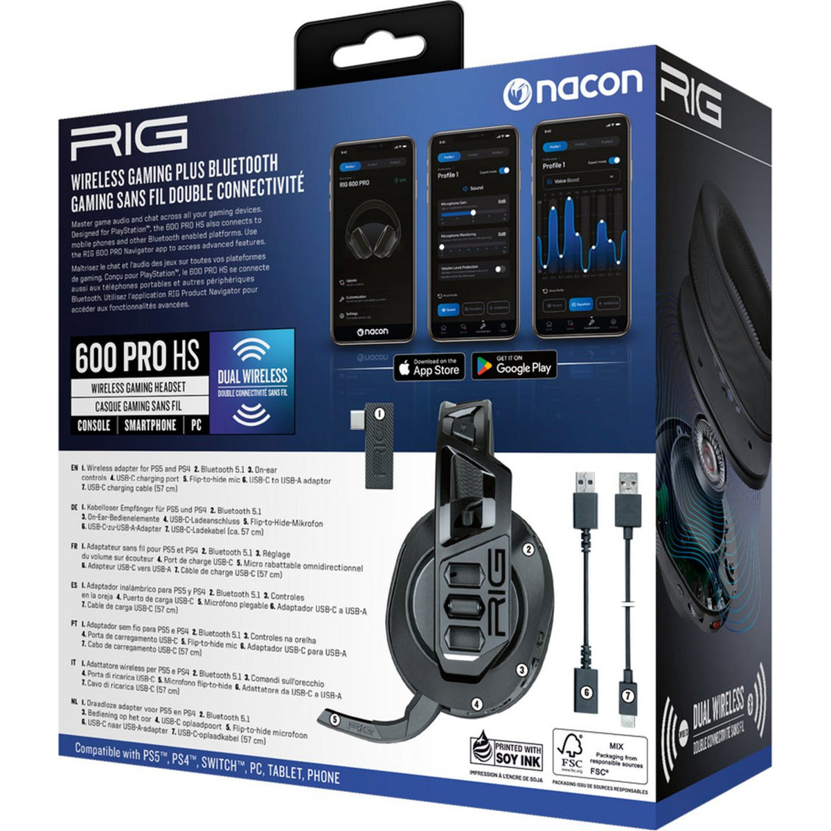 Nacon rig 600 pro hs over-ear gaming headset (sort, playstation 5, playstation 4, windows, nintendo switch, android, ios)