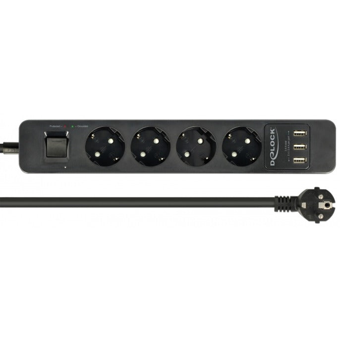 Delock 4-vejs strømskinne med USB-porte strømskinne (sort)