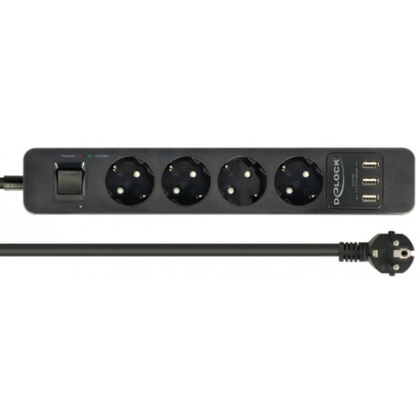 Delock 4-vejs strømskinne med USB-porte strømskinne (sort)