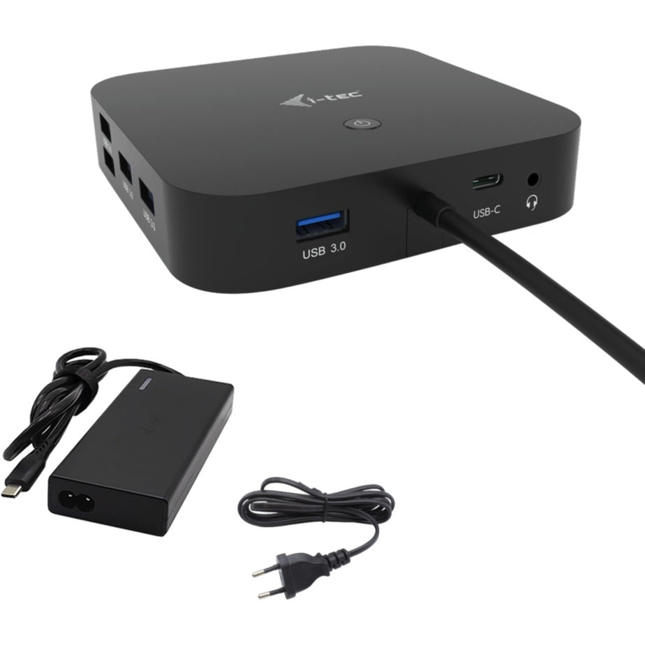 I-tec USB-C HDMI DP-dockingstation med strømforsyning 65W + universaloplader 77 W (sort)