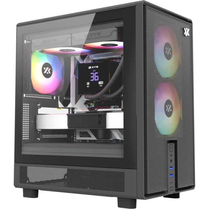 Xyz pc gear atom midi tårnhus (sort | 2x USB-A | 1x USB-C | hærdet glas)