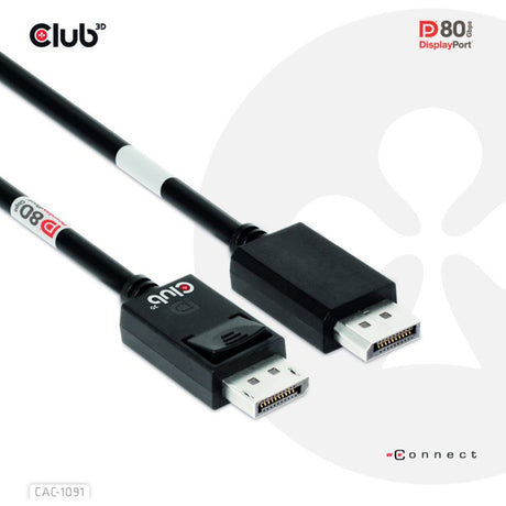Club 3D DisplayPort 2.1 Vesa DP80 certificeret kabel han-han (sort, 1,2 meter, 4K 240Hz, 8K 60Hz, 80Gbps)
