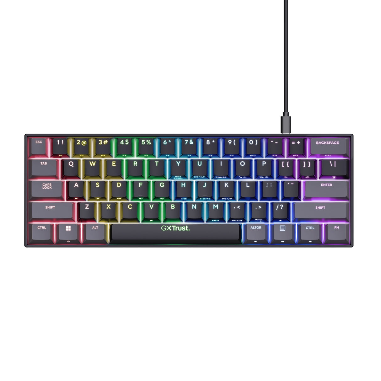 Trust GXT 867 Acira 60 % mini-mekanisk gaming-tastatur (sort, amerikansk layout (QWERTY), Outemu Red, 60 %, RGB)
