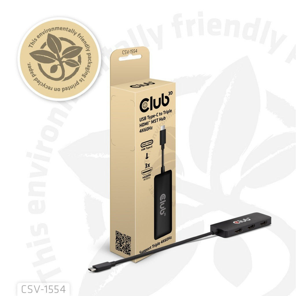 Club 3D USB-C til Triple HDMI MST Hub 4K60Hz Adapter (sort)