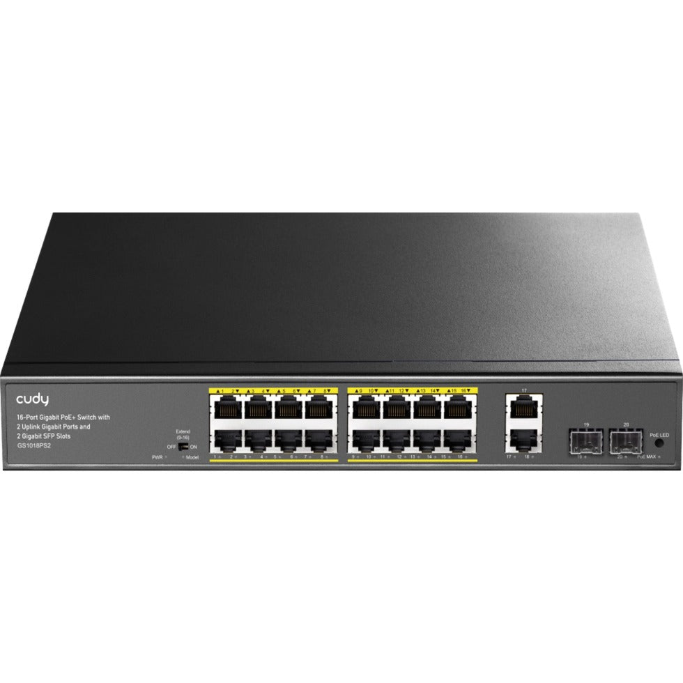 Cudy 16-gbe poe+ switch med 2 uplink gbe og 2 uplink sfp (sort)