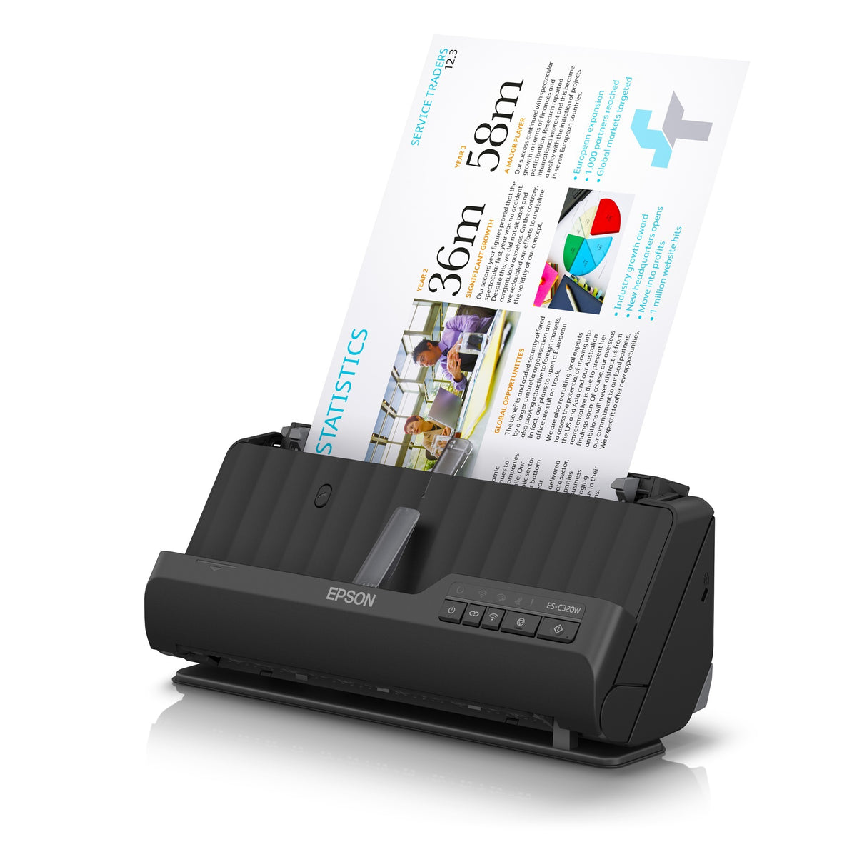 Epson es-c320w kompakt a4 dokumentscanner med wi-fi-forbindelse og u-sti (sort, a4, a5, a6, b5)