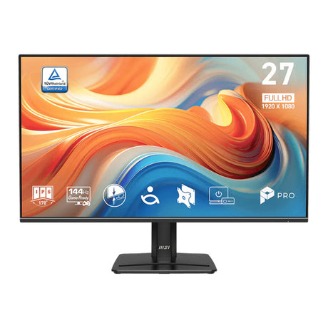 Msi pro mp271 e14a 27 skærm (sort, 144 hz, vga, hdmi, skærmport, lyd)