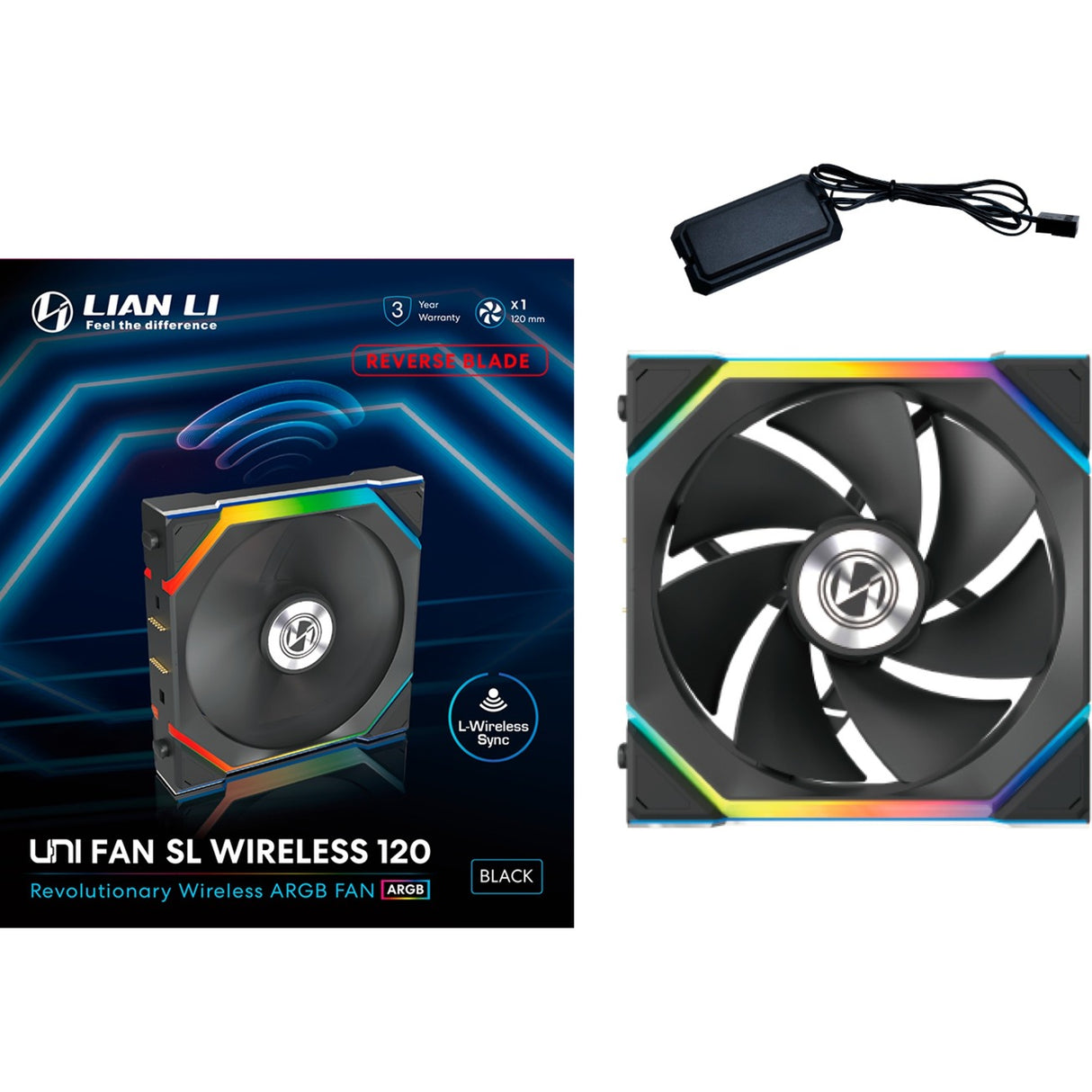 Lian Li Uni Fan SL120 Wireless Reverse Blade RGB Case Fan (sort, 120 x 124,5 x 28 mm, PWM)