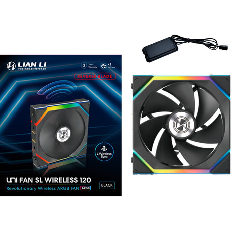 Lian Li Uni Fan SL120 Wireless Reverse Blade RGB Case Fan (sort, 120 x 124,5 x 28 mm, PWM)