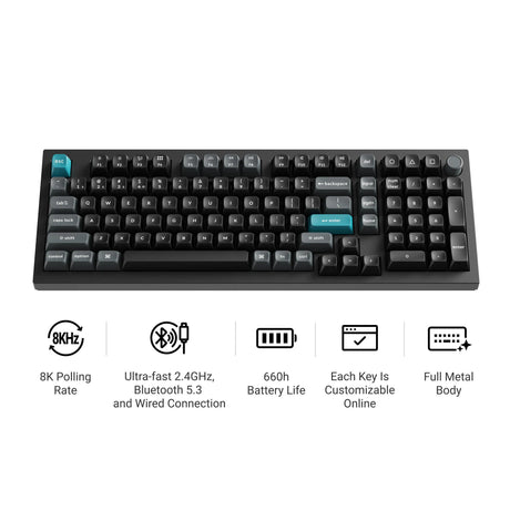 Keychron q5 ultra-m3 8k trådløst brugerdefineret mekanisk tastatur (hvid, us-layout (qwerty), silke pom rød, 96%, rgb, hot swap, 8k, 2,4 ghz | bluetooth 5.2 | usb-c)