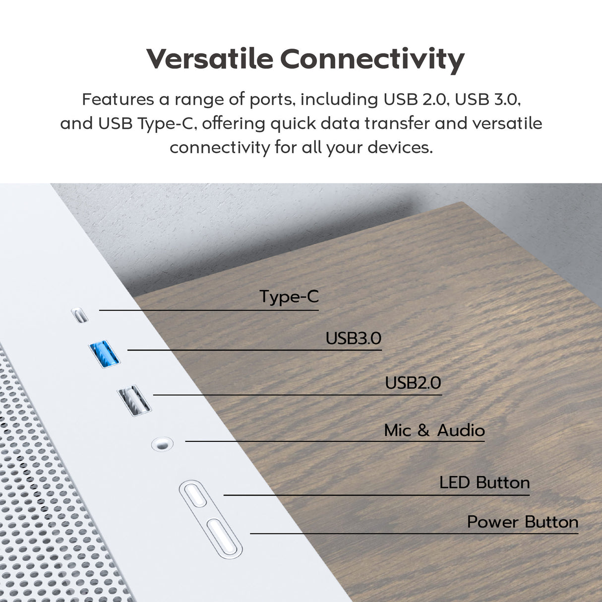 Montech x5m midi tårnhus (hvid | 2x USB-A | 1x USB-C | RGB | hærdet glas)