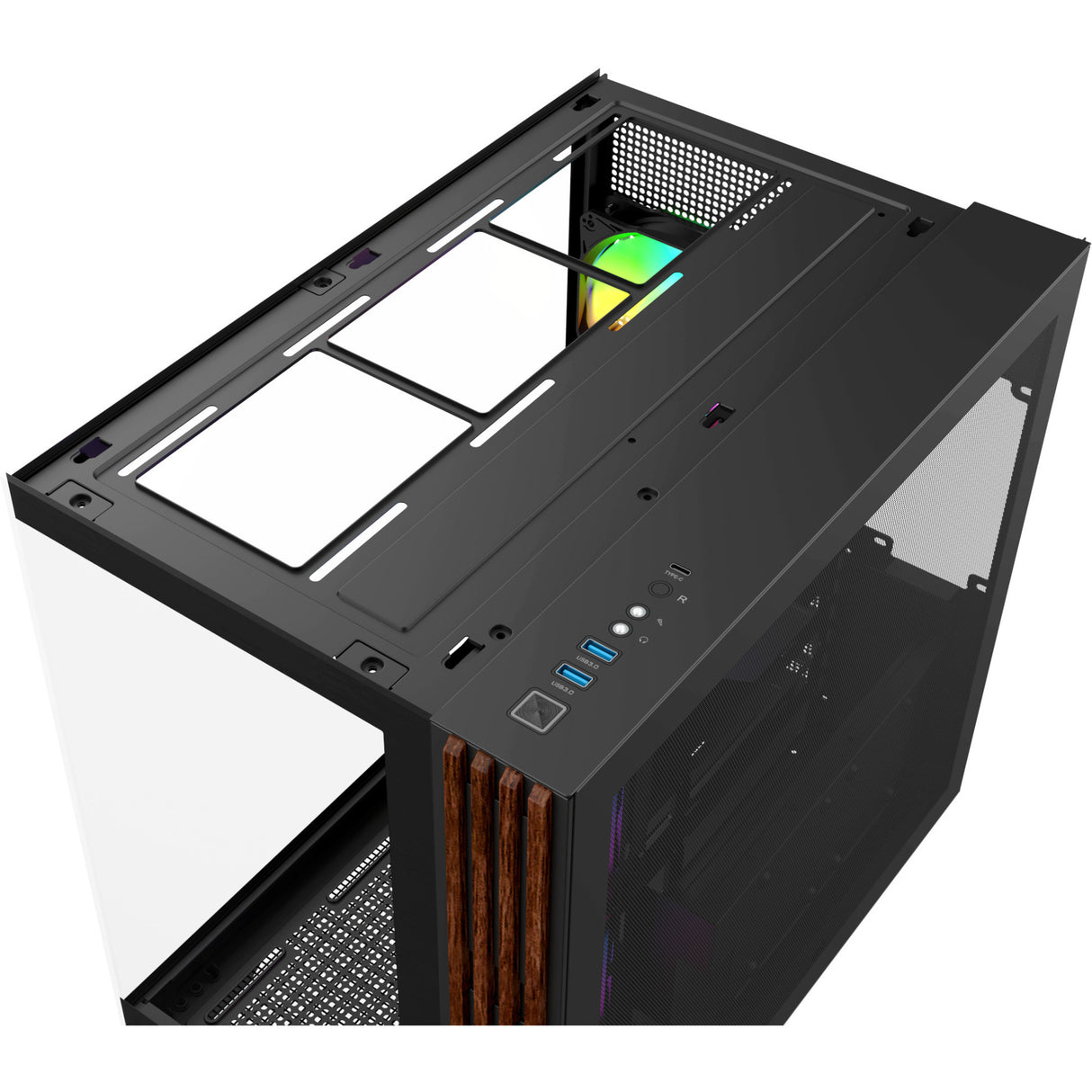 Thermaltake view 380 ws argb midi tårnhus (sort træfarve | 2x USB-A | 1x USB-C | RGB | hærdet glas)