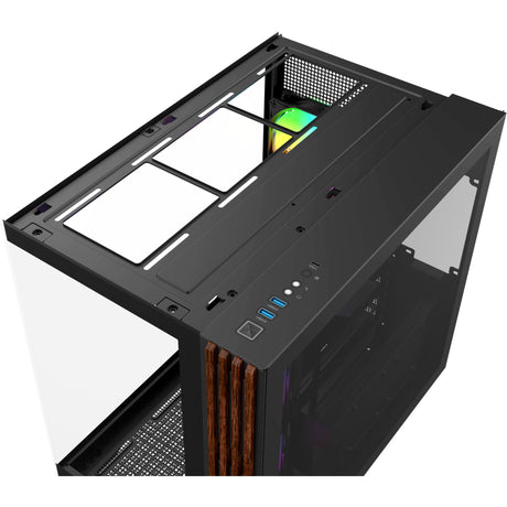 Thermaltake view 380 ws argb midi tårnhus (sort træfarve | 2x USB-A | 1x USB-C | RGB | hærdet glas)