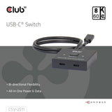 Club 3D USB-C tovejs video + data + PD switch USB switch (sort)
