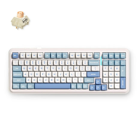 Mchose k99 v2 trådløst pakningsmontering mekanisk tastatur (hvidt, us-layout (qwerty), kailh box icy creamsicle, 99%, rgb, pbt keycaps, hot-swap, 2,4 ghz | bluetooth | usb-c)