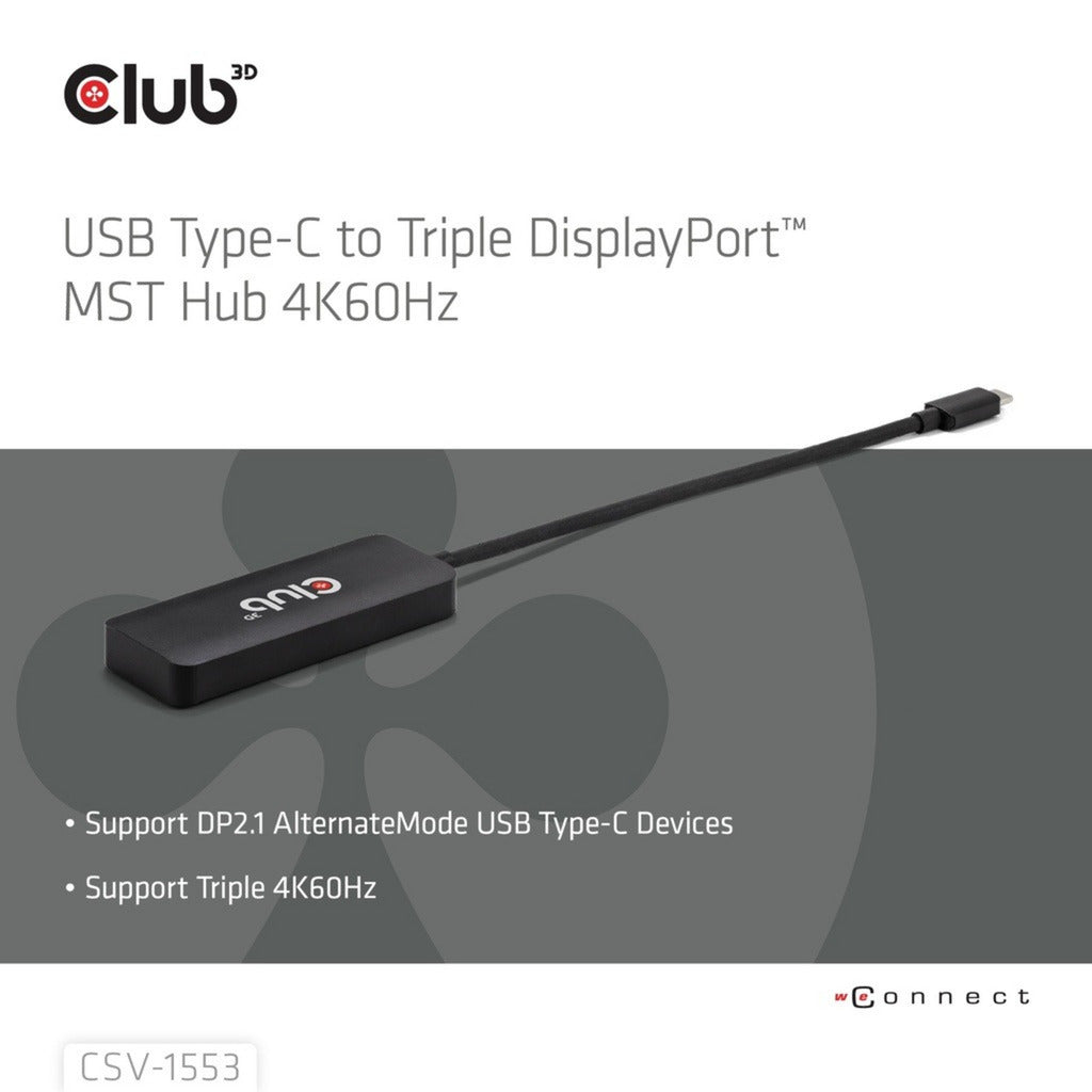 Club 3D USB-C til Triple DisplayPort MST Hub (sort, 4K60Hz)