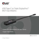 Club 3D USB-C til Triple DisplayPort MST Hub (sort, 4K60Hz)