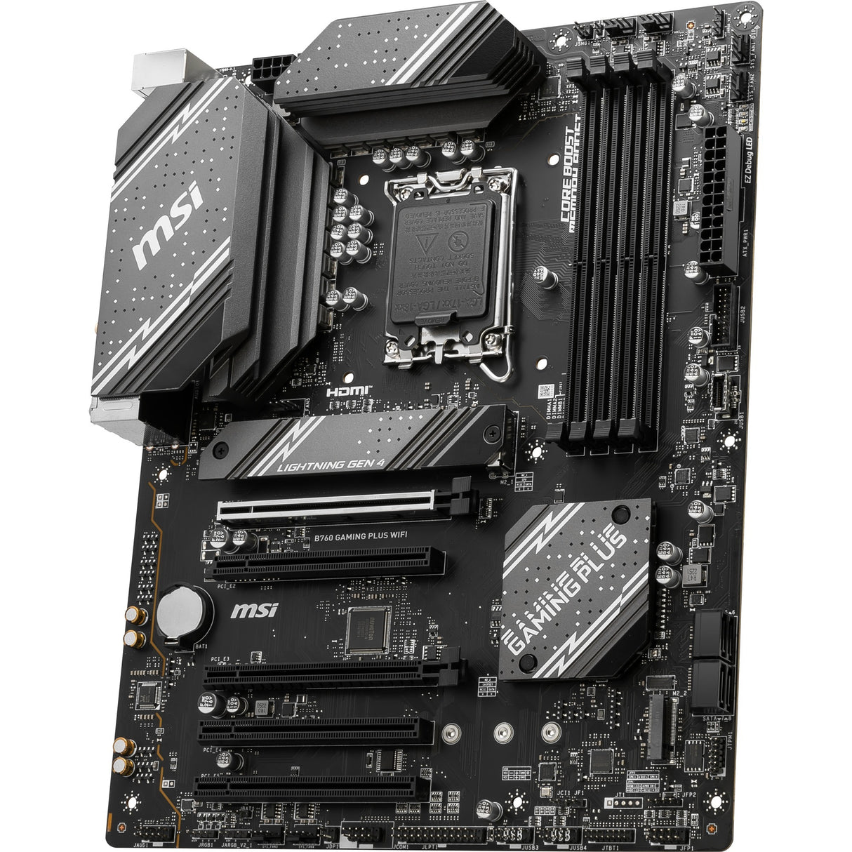 MSI B760 Gaming Plus Wi-Fi Socket 1700 bundkort (grå sort, RAID, 2,5 GB LAN, Wi-Fi 6e, BT, lyd, ATX)