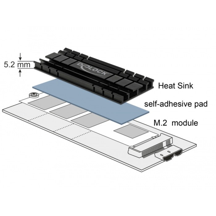Delock heatsink flad 70 mm til m.2 modul (sort)