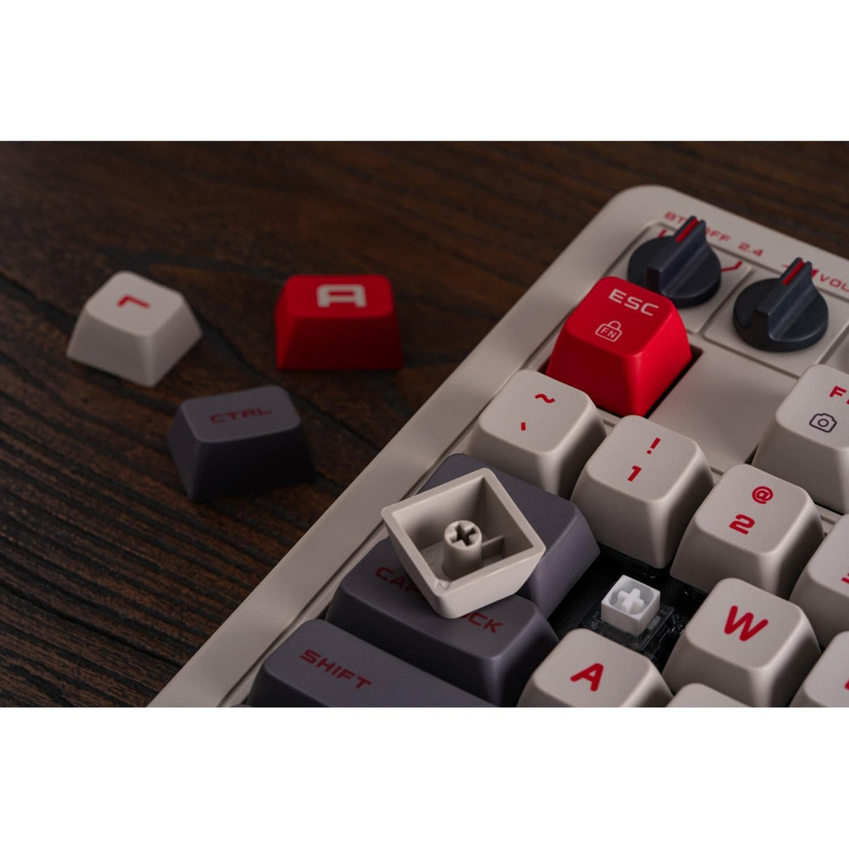 8bitdo retro mekanisk tastatur n udgave (grå, us-layout (qwerty), kailh box hvid, 100%, bluetooth lavenergi, trådløs 2.4g, usb)