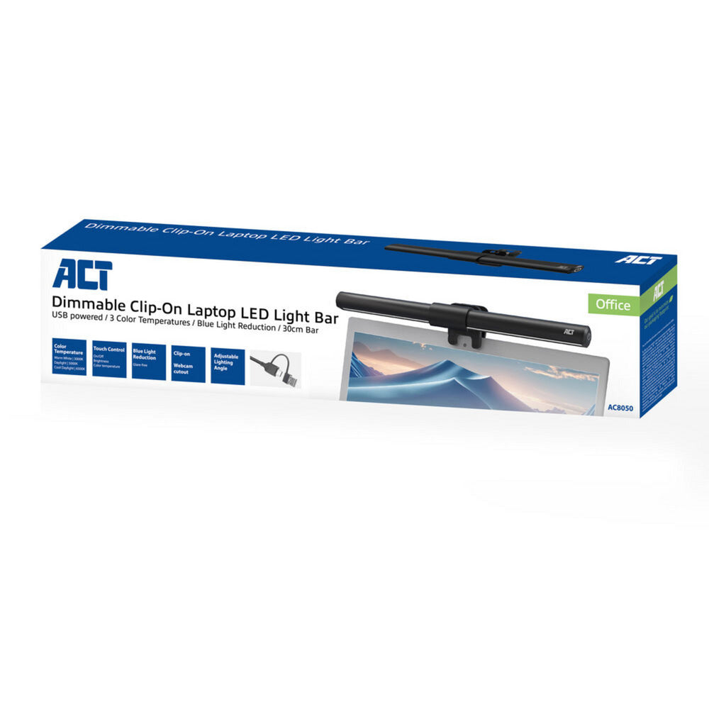 Act Connectivity Dæmpbar Clip-On Laptop LED Light Bar LED Bar (sort, USB-drevet, 3000k-6500k)
