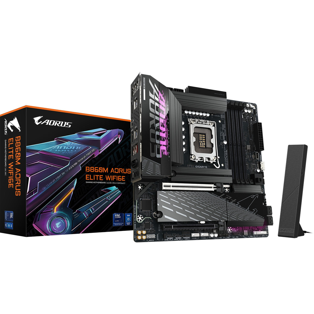 Gigabyte B860M AORUS Elite WiFi 6E Socket 1851 bundkort (sort, RAID, 2,5 GB LAN, WiFi 6E, BT, lyd, µATX)