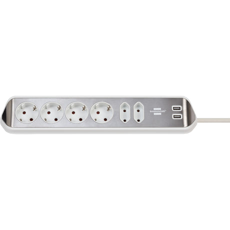 Brennerstuhl ®estilo hjørne tilslutningsboks med USB-opladningsfunktion 6-vejs 4x beskyttelsesstik 2x euro sølv hvid