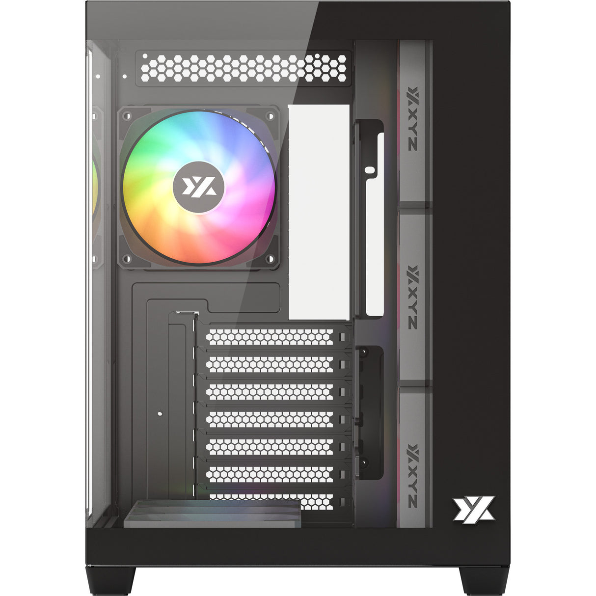 Xyz pc gear tesseract x midi tårnhus (sort | 2x USB-A | 1x USB-C | hærdet glas)