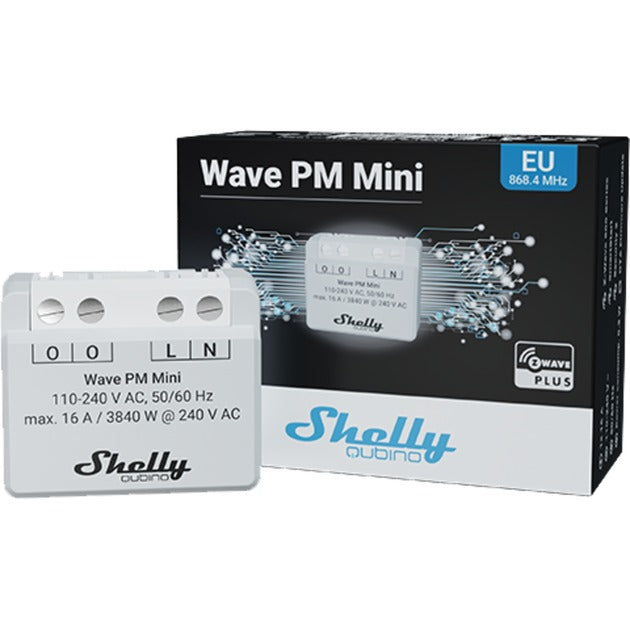 Shelly qubino wave pm mini relæ (lysegrå hvid, 1-kanal, z-wave)