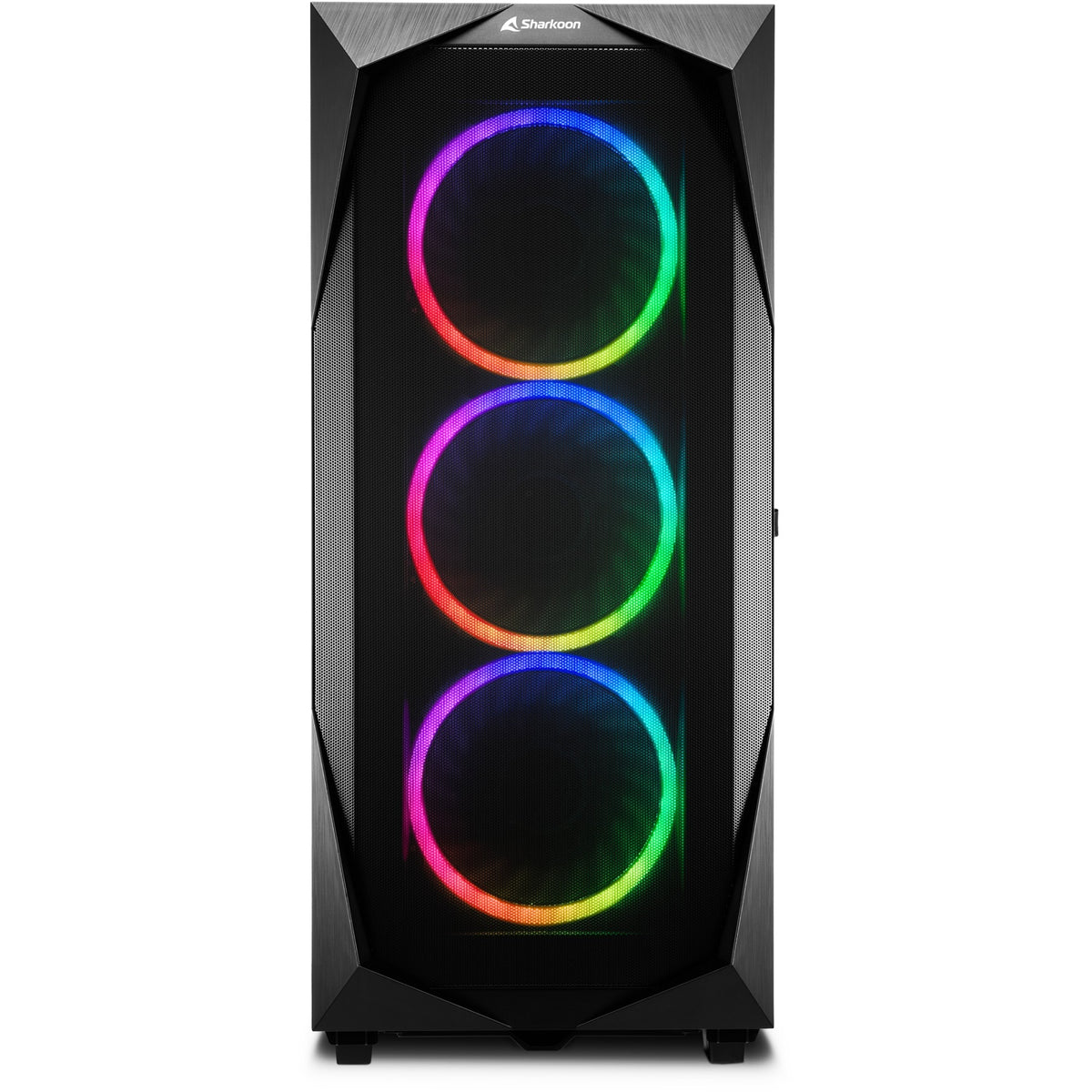 Sharkoon rev300 midi tårnhus (sort | 4x USB-A | 1x USB-C | RGB | hærdet glas)